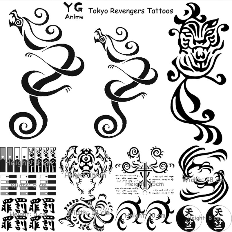 Anime tokyo revengres tatuagens draken cosplay adesivo ken ryiguji à prova d'água tatuagem temporária dragão acessórios para halloween