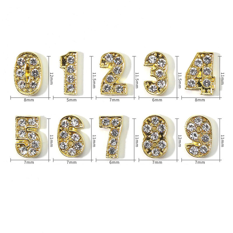 10 pçs/lote 3D Liga 0-9 Números Encantos Da Arte do Prego de Ouro/Sliver Jóias de Diamantes Brilhantes Strass Decoração de Metal Acessórios do Prego