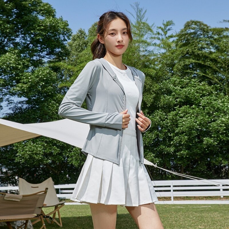 Summer Female Sun Protection Clothing UV Protection Outdoor Sports Ladies UV Protection Shirt Ice Silk Long Sleeve