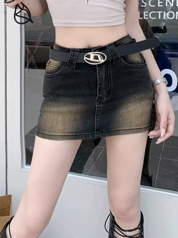 Уличная Повседневная винтажная шикарная облегающая женская мини-юбка с завышенной талией, летние простые Сексуальные корейские Стильные Классические женские юбки Y2K