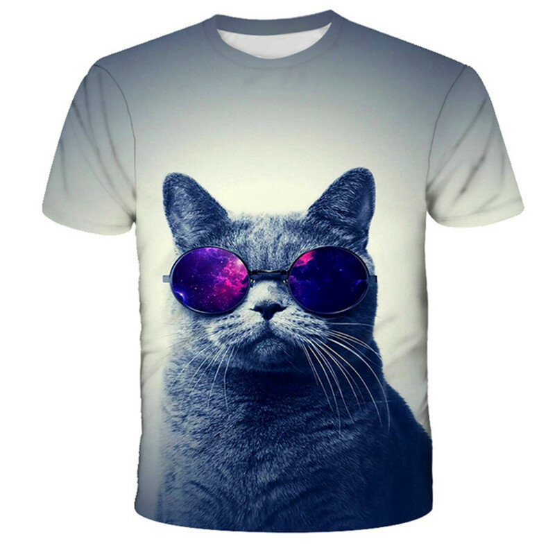 T-shirt kartun 3D anak-anak Musim Panas 2024 T Shirt gambar hewan untuk anak laki-laki T-shirt kucing anak perempuan Atasan Tee baju hewan anak-anak kartun