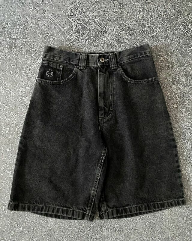 Джинсы мужские мешковатые с графической вышивкой, винтажные штаны из денима, в стиле хип-хоп, баскетбольные шорты, черные, Y2K
