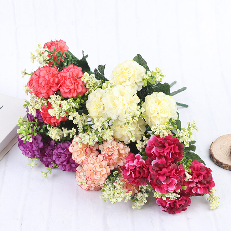 1 Bouquet 5 teste ortensia fiore di seta fiore artificiale che tiene fiori fiori finti bouquet di lusso decorazione della casa di nozze