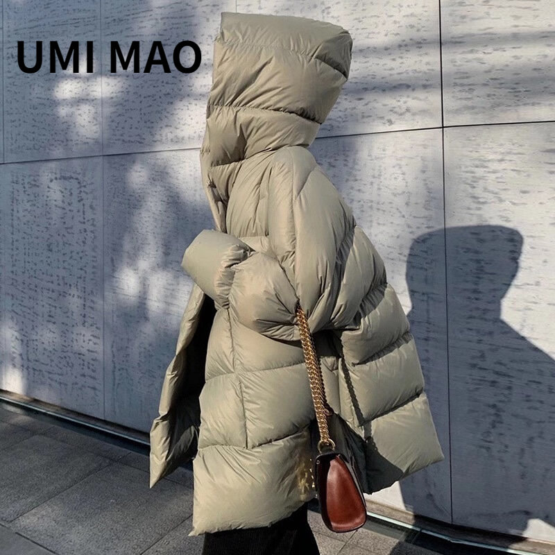 UMI MAO 90 화이트 덕 다운 재킷 짧은 후드 숨겨진 버클 겨울 여성 의류 코트 Y2K, 겨울 신제품