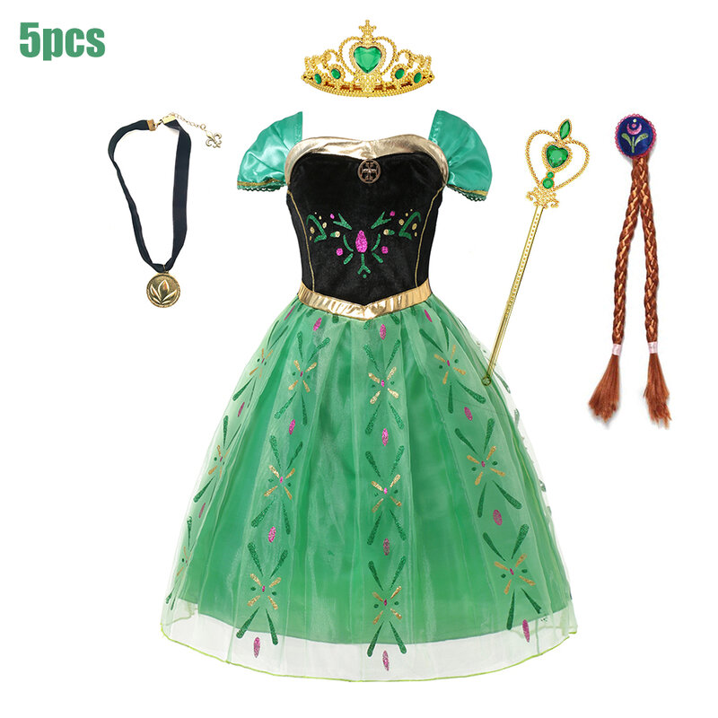 Disney Princess Anna Costume For Kids Girl 2024 Fancy Birthday Party Gown Children Clothes Summer Cosplay Dress Halloween 2-8Y