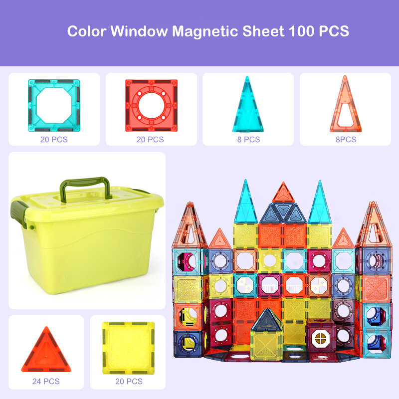 100 Pcs Big Size Magnetic Designer Magnet Building Blocks Accessories Educational Constructor Parent-Child Toys for Children