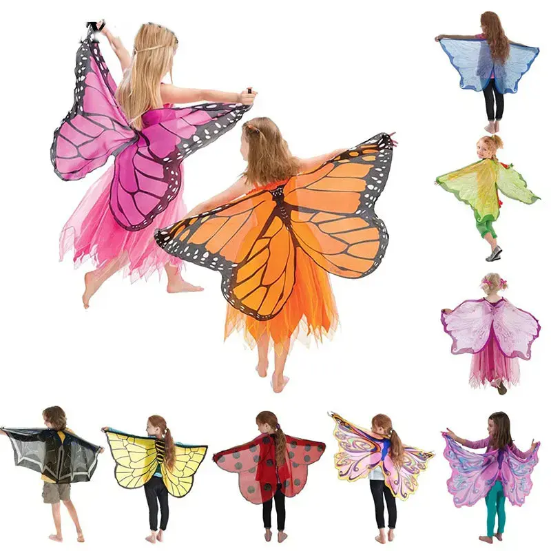 Kostum Halloween anak perempuan, properti pertunjukan panggung Natal, sayap malaikat, sayap kupu-kupu anak-anak,