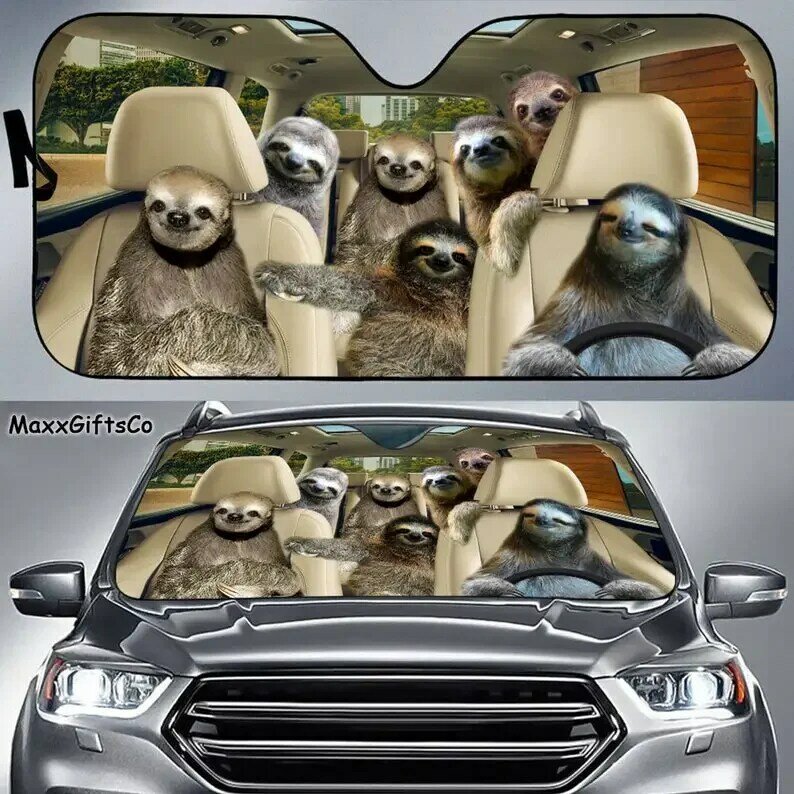 Kungkang naungan matahari mobil, kaca depan Sloth keluarga naungan matahari Aksesori Mobil hadiah pecinta, malas dekorasi mobil