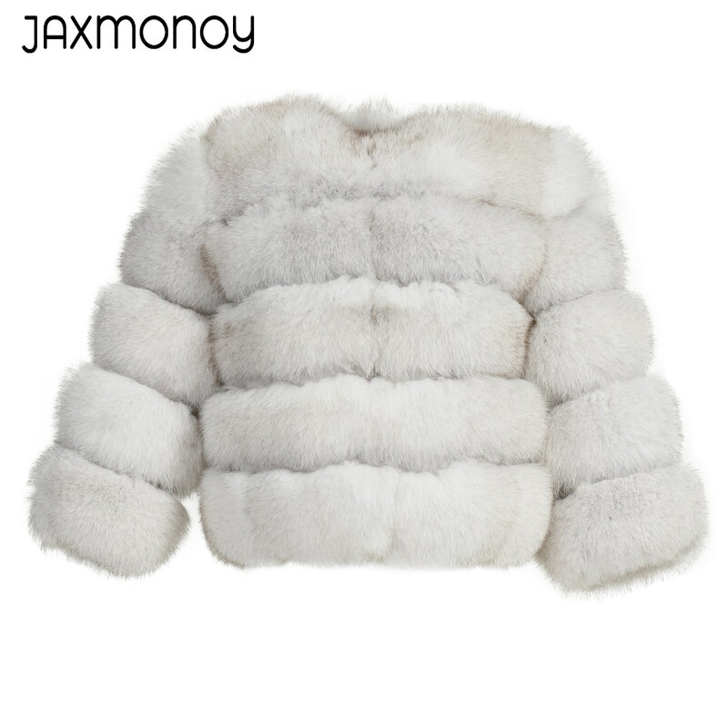 Jaxmonoy-casaco de pele raposa natural para mulheres, jaqueta de pele real feminina, estilo curto, grosso, quente, luxo, clássico, fêmea, menina, inverno