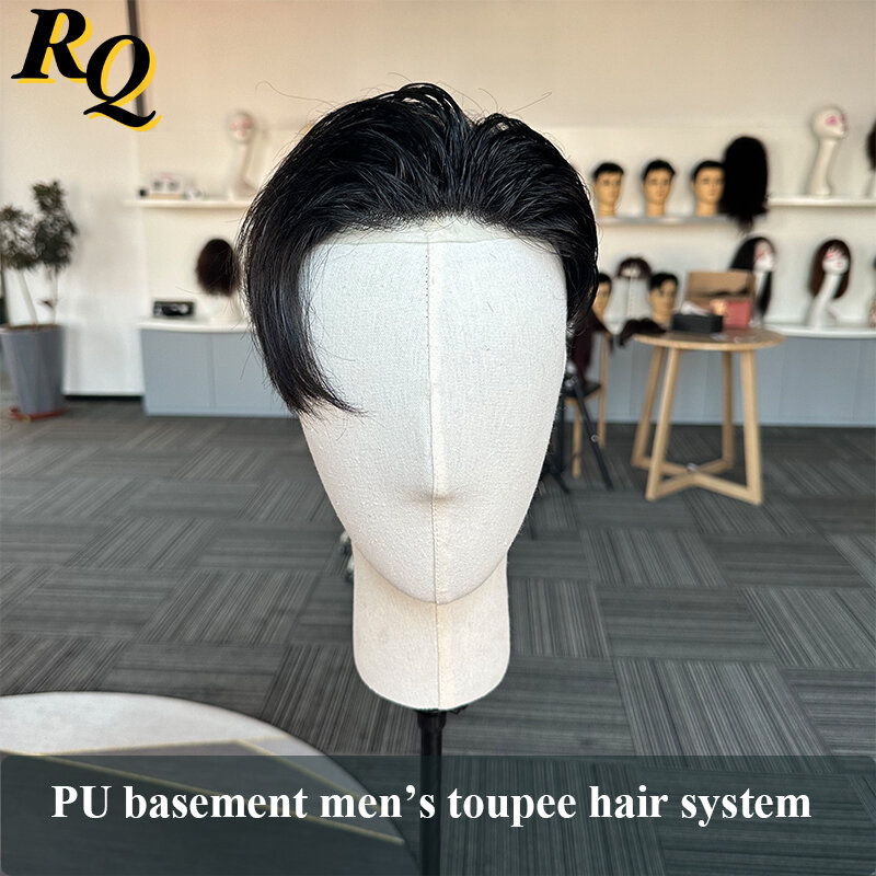 Pre Cut Men's Hair Styled Toupee Hair Repleacement Systems For Male 0.2 0.3mm PU Thin Skin Basement Hairpiece Pre Styled