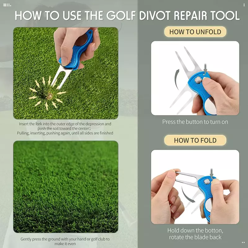 Новый металлический складной инструмент для ремонта Гольф Divot с магнитным шариковым маркером и выдвижной кнопкой, зеленый инструмент, аксессуары, подарок для игрока в гольф