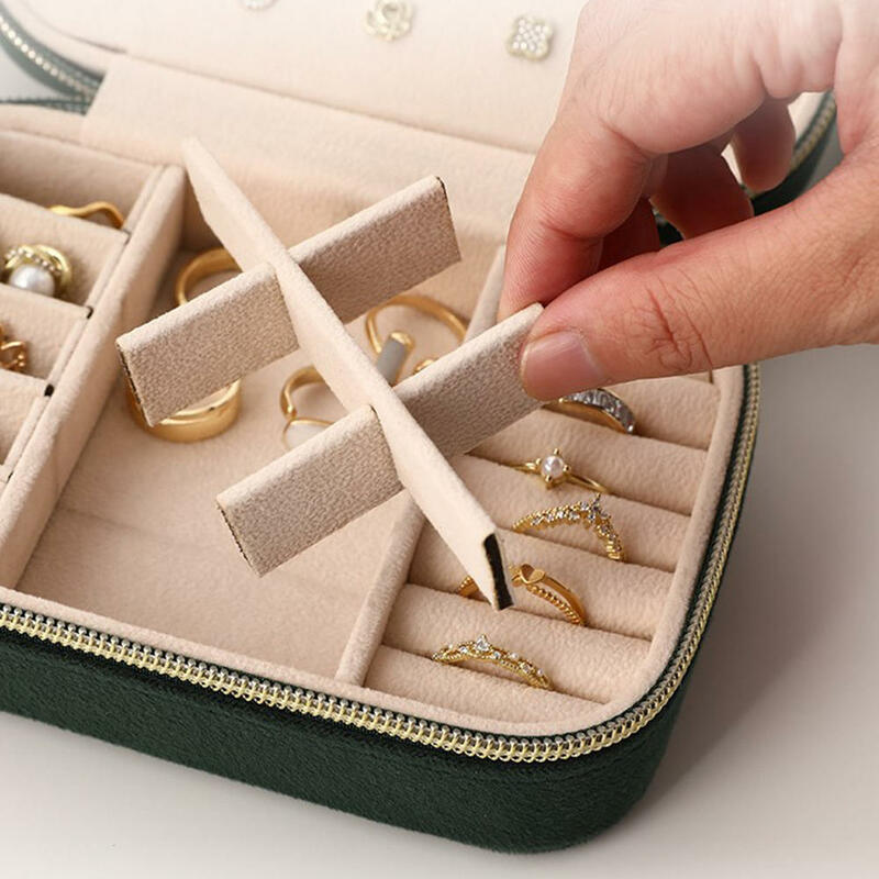 صندوق تخزين المجوهرات المخملية مع سحاب للسيدات ، وحالة السفر مع طبقة مزدوجة ، خاتم ومنظم القرط ، سوار وقلادة ، قلادة التعبئة والتغليف