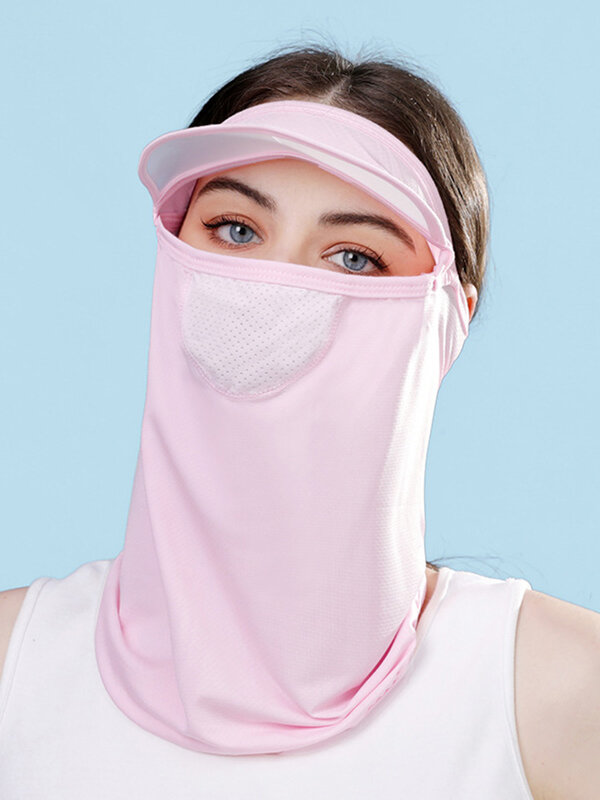 Outdoor Sunscreen Mask Hat Summer UPF50+ Women Facekini Anti-Ultraviolet Ice Silk Breathable Thin Cover Face Black Gray