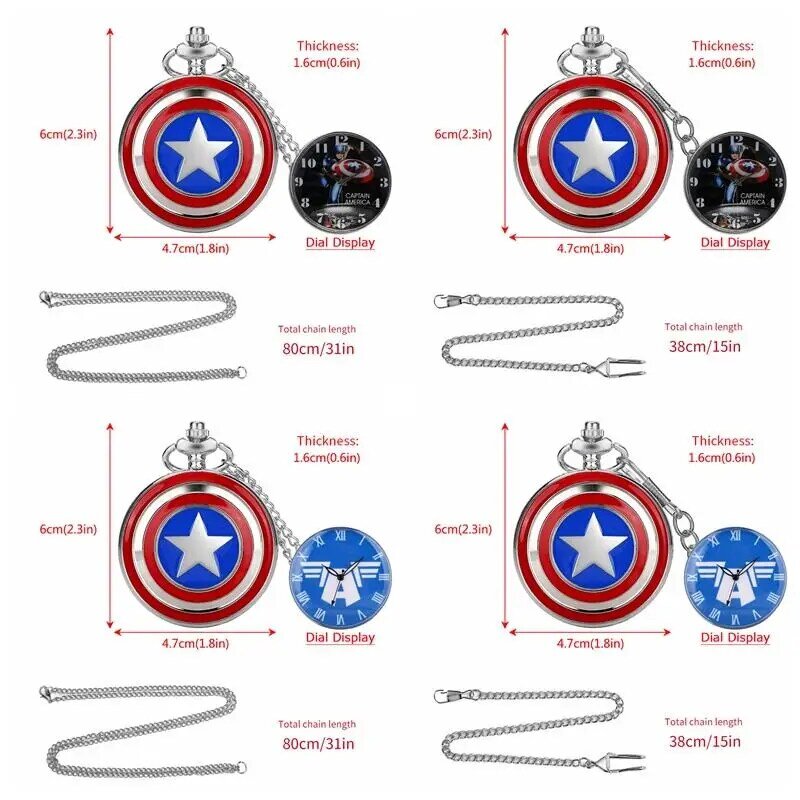 Marvel Капитан Америка щит супер герой кварцевые карманные часы щит Аниме часы синие римские цифры дисплей фильм Косплей Подарки