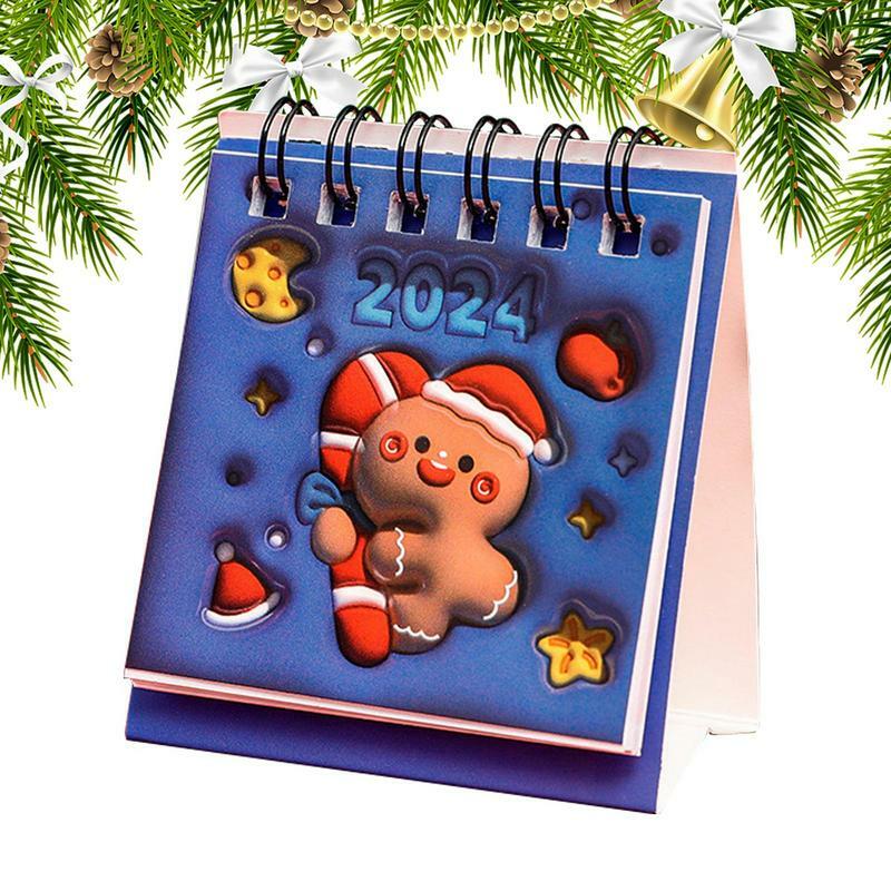ミニスタンドデスクカレンダー、デュアルワイヤーバインディング、毎日のスケジュール、クリスマス、新年、ラブリー、2023-2024