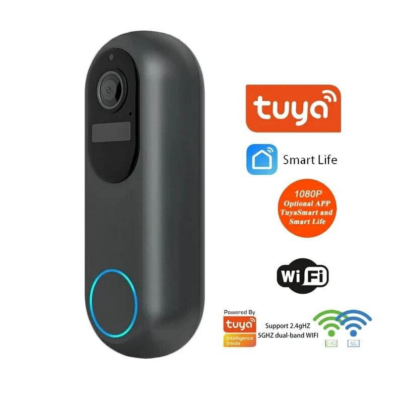 Умный видеодомофон 1080P Tuya, беспроводной дверной звонок с Wi-Fi, водонепроницаемый видеодомофон с ночным видением для умного дома, камера 2,4 ГГц 5 ГГц