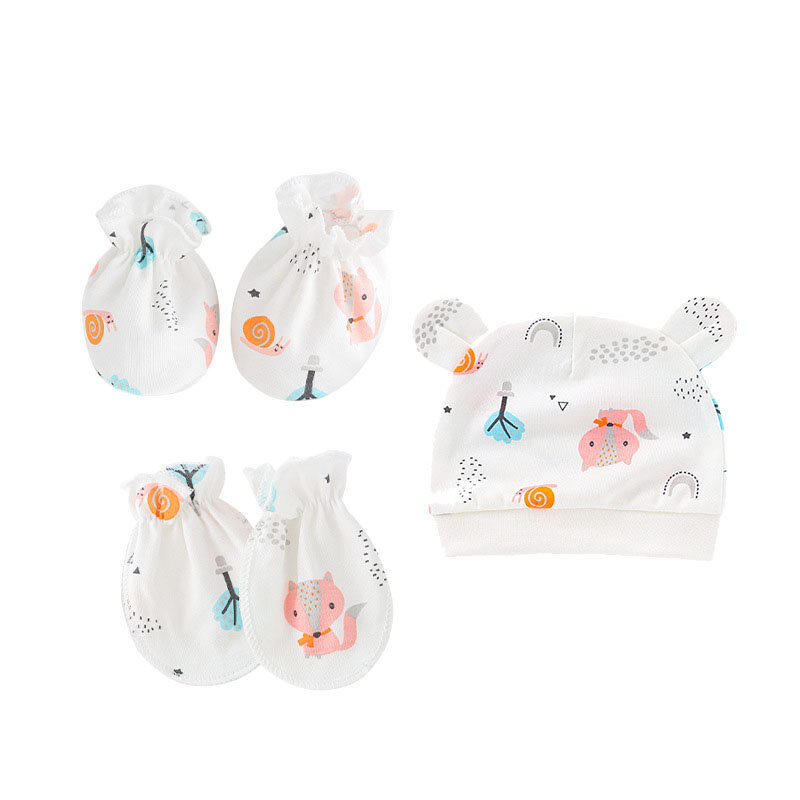 Newborn Hat+Gloves+Socks Set for Baby Boy&Girl Cotton Fall Casual Photography Props Soft Headwear Infant Nightcap Fashion