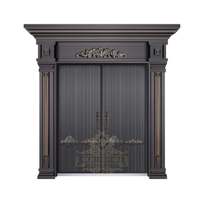 Günstiger Preis Überlegene Qualität Luxus Royal Design Außen Metall Sicherheit Eingang Doppel Stahl Haustüren mit Krone