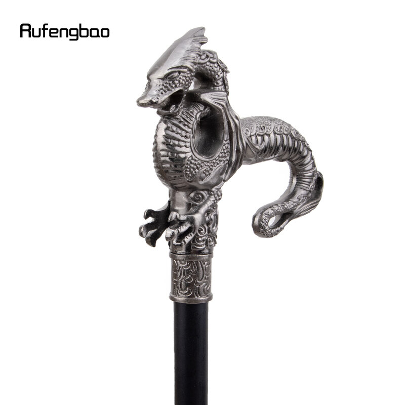 Silver Luxury Dragon Single Joint Walking Stick with Hidden Plate Self Defense Fashion Cane Plate Cosplay Crosier 93cm