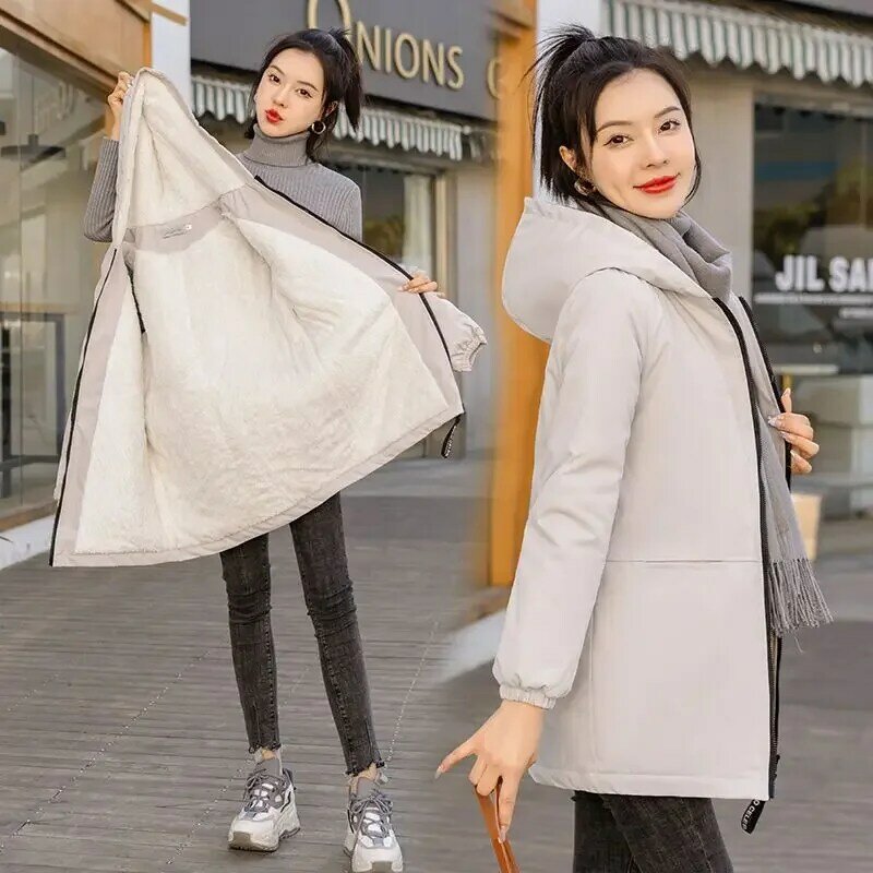 Winter Mid Length Parkas Hooded Windbreaker Coat Women Wear Jacket Lady Comfort Casual Outerwear Anti Cold Warmth Clothing