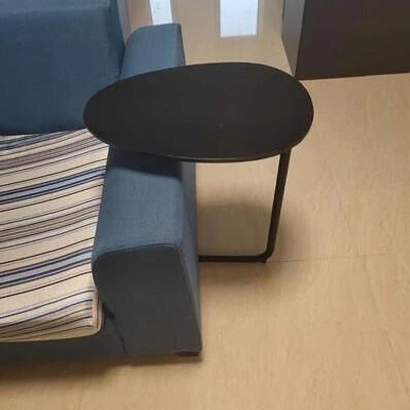 Mesa auxiliar moderna y sencilla para sofá, mesa de esquina de Arte de hierro, mesita de noche perezosa, lectura, ovalada, mesa de centro de té, encimera de madera maciza