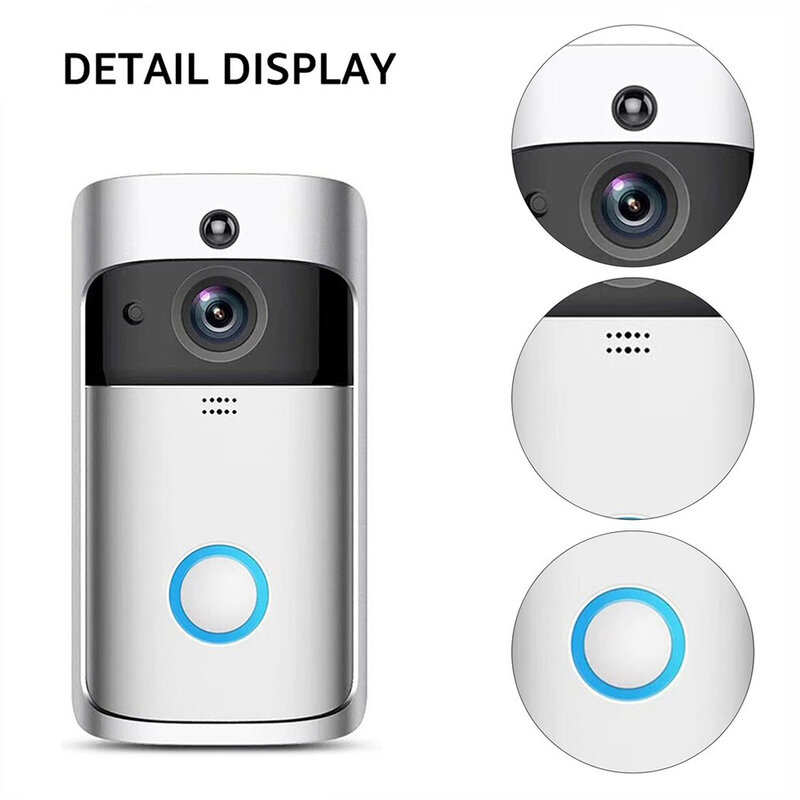 Bel pintu Video pintar V5, bel pintu telepon pintu interkom penglihatan malam Remote Visual WiFi tanpa baterai
