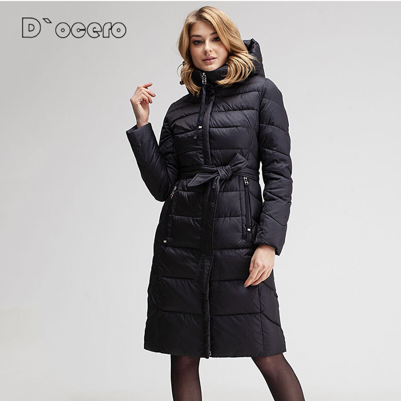 D`ocero 2022 Fashion Winter Women Parkas Long Warm Windproof Quilted Coat Thick Cotton Clothing Down Jacket Hooded Femme Outwear