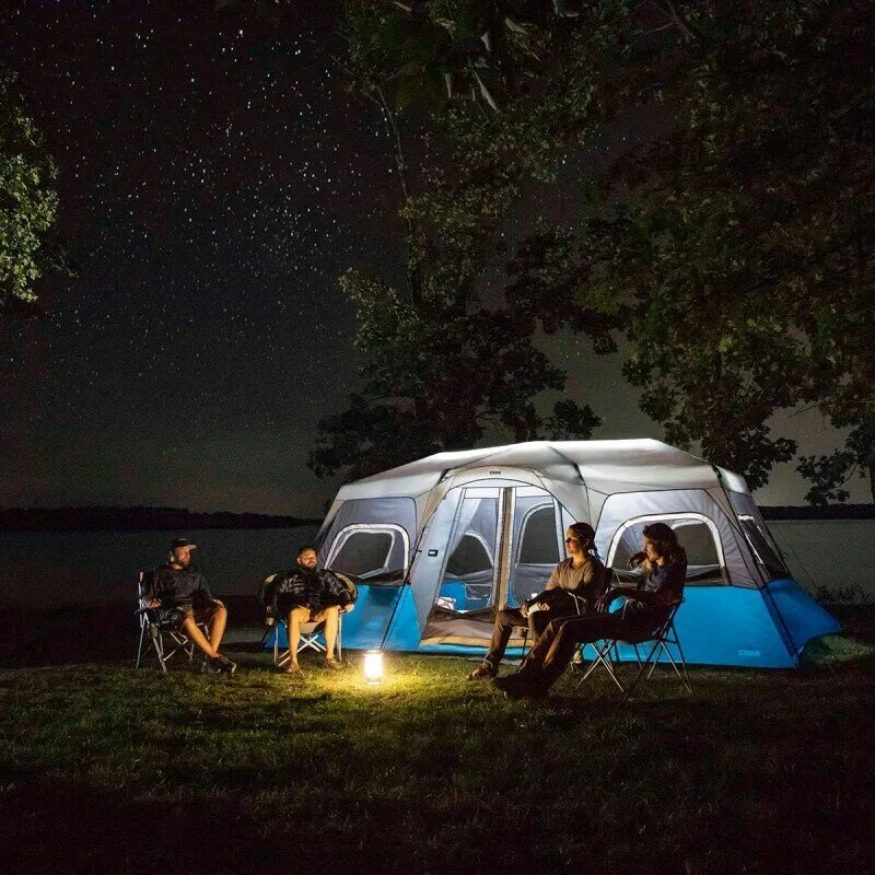 Tenda instan inti dengan lampu LED, tenda kabin keluarga besar portabel, Multi ruang untuk berkemah berlampu Pop Up Tent10 Per