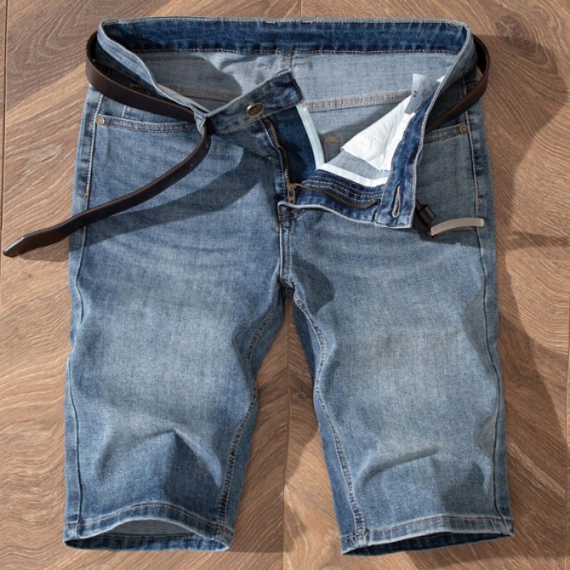 กางเกงยีนส์ขาสั้นผู้ชาย, กางเกงยีนส์ขาสั้นย้อนยุคทรงตรงเข้ารูปกางเกงอเนกประสงค์ซักสบายคร็อปแพนท์