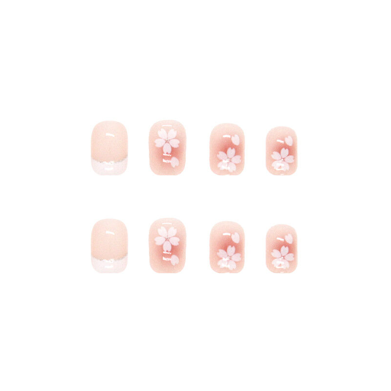 달콤한 마운틴 티 웨어러블 핑크 프레스 가짜 손톱 팁, 접착제 가짜 손톱 디자인, 나비 사랑스러운 소녀 가짜 손톱