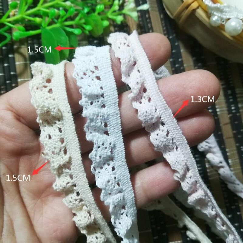Cintas elásticas de algodón de guipur, tela de encaje elástico, 1,5 cm, costura, adornos para ropa, manualidades, dentelle FR4, 1 yarda