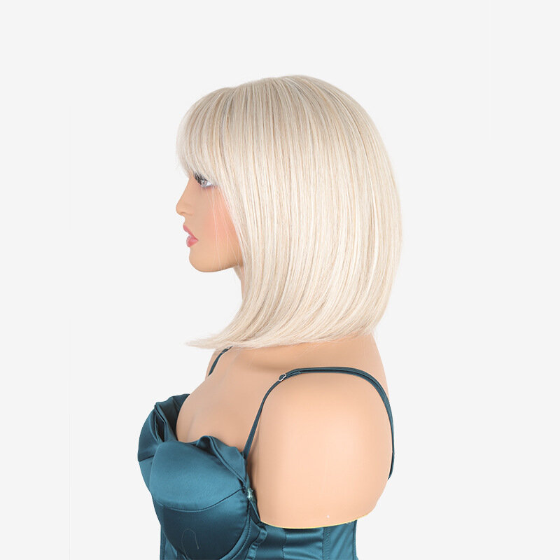 SNQP-peluca rubia recta corta para mujer, 12 pulgadas, pelo elegante, fiesta de Cosplay diaria, resistente al calor, fibra de alta temperatura