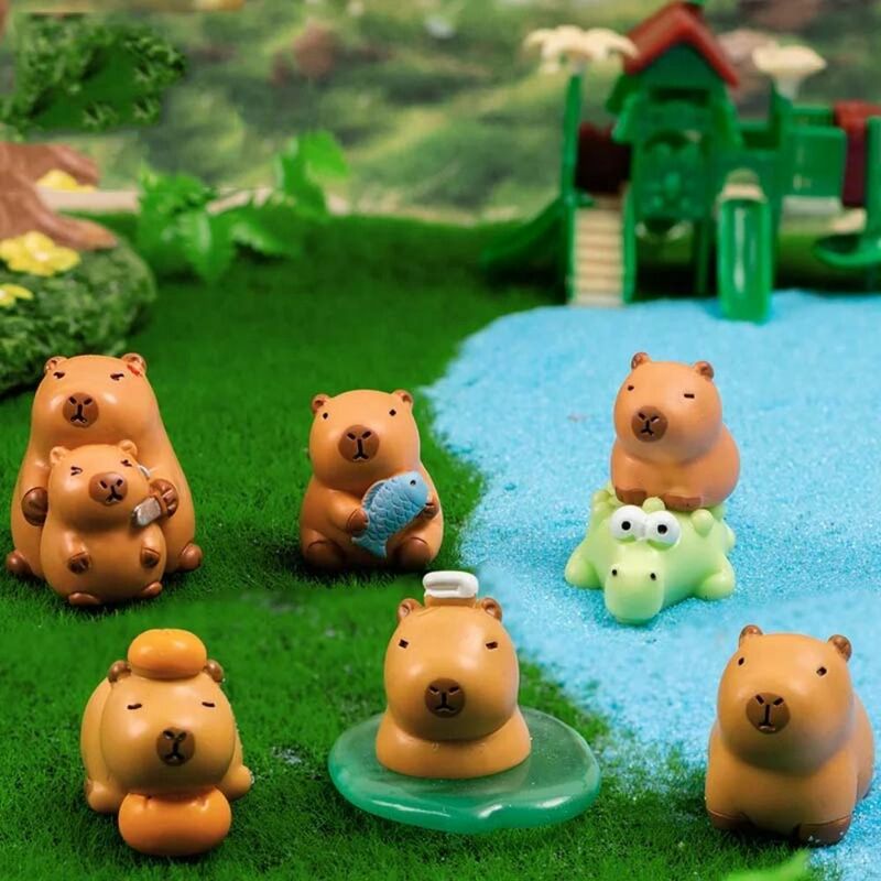 Patung kecil Capybara Model hewan Mini Kapibare mainan tokoh aksi Dekorasi Rumah hadiah anak-anak