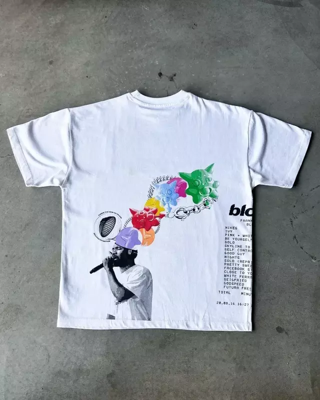 Y2K 남성용 반팔 빈티지 스트리트 초상화 프린트 티셔츠, 여름 하라주쿠 힙합 패션 커플 캐주얼 루즈 탑, 신제품
