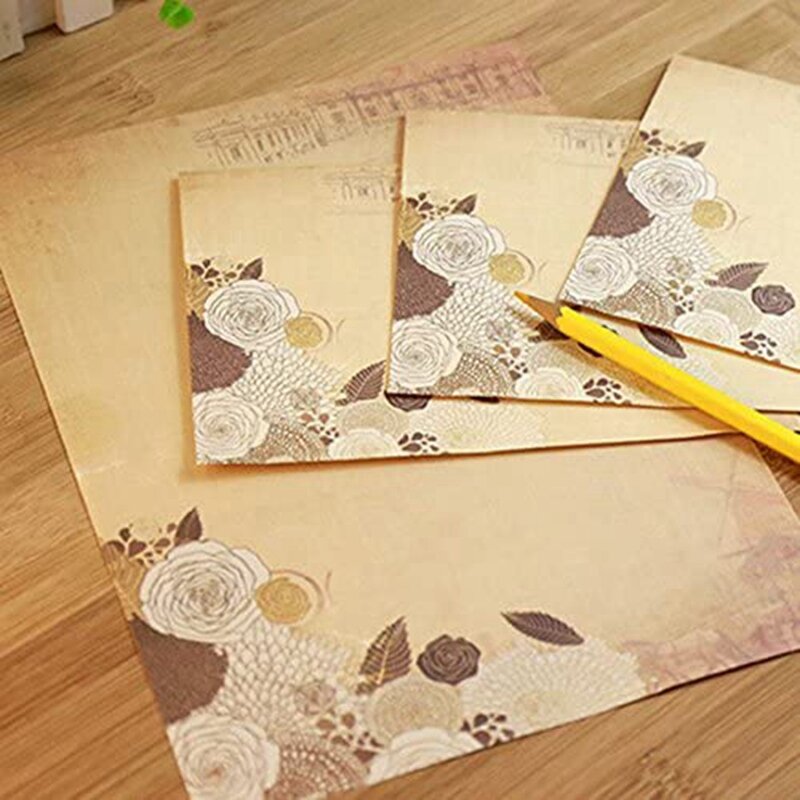 Combinando Envelopes define para cartas de caligrafia, papelaria vintage, papel escrito floral, cores sortidas, 30pcs