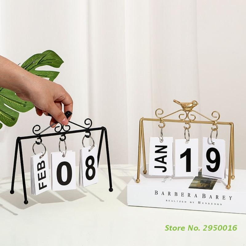 Calendario de escritorio de pie con tapa perpetuo, calendario de escritorio diario con pantalla grande, moderno y moderno, decoración del hogar