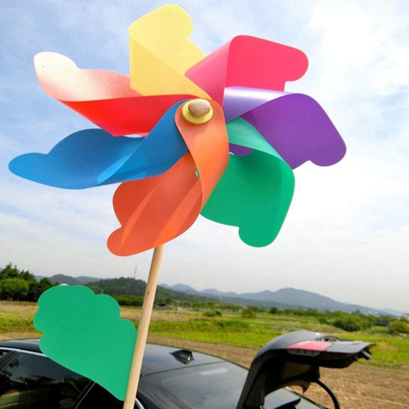 Ensemble de moulins à vent en bois pour enfants, moulins à vent de fête, décor de fête de jardin et de pelouse, jouet de bricolage, 10 pièces