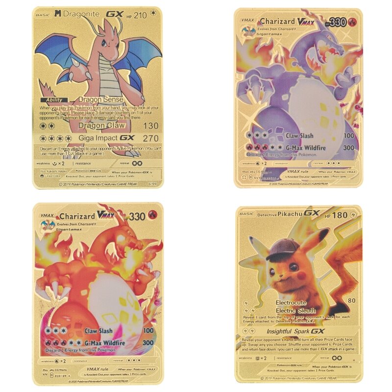 Kartu emas Pikachu Mew Charizard anak-anak Anime hadiah permainan pertempuran koleksi berbeda warna-warni Super