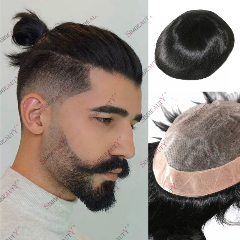 Прочный тонкий моно-кружевной дышащий основной человеческий волос мужской парик шелковистые прямые мужские короткие волосы капиллярная система замены волос