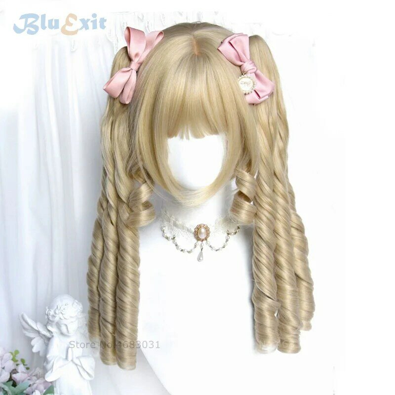 Chic Girls Cosplay Hair Women Retro Sausage Curls Lolita Pigtails Harajuku Cute Bangs Halloween Blonde  Base Wig Clips