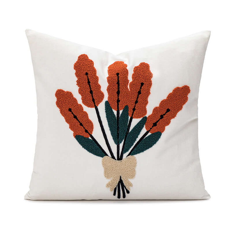 Tulip Flower Snail Embroidery Pillowcase Cushion Cover Casual Case Sofa Bedroom Decor Car Outdoor Cotton