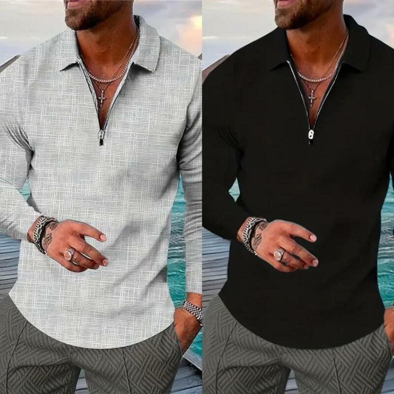 Рубашка мужская с V-образным вырезом, мягкий воздухопроницаемый пуловер с лацканами, приталенный силуэт, деловая повседневная одежда, весна-осень