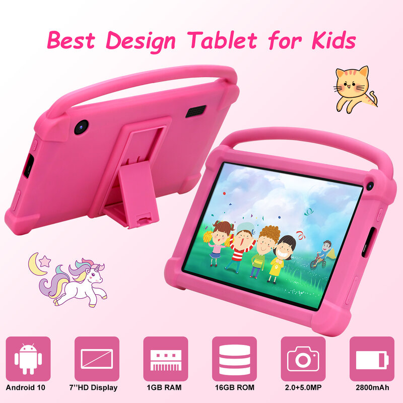 Tablette QPS Q1K Android 12 pour enfants, 7 pouces, 2800mAh, 2 Go, 32 Go, Dean, WiFi, Façades, Core