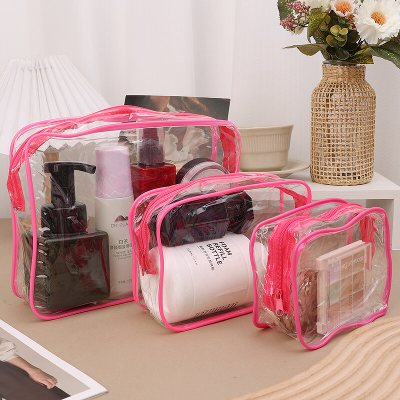 Bolsa de maquillaje transparente de PVC, estuche de almacenamiento de cosméticos impermeable, organizador de viaje, bolsa de aseo de baño