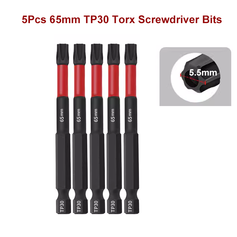 5Pcs Torx Screwdriver Bit T20 T25 T27 T30 Torx Bit Set 65mm Length Magnetic Tamper Proof Security Torx Impact Driver Bits