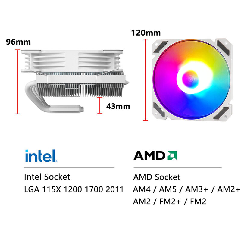 ARGB-ventilador de radiador de CPU, Enfriador de perfil bajo, Pwm, 4 pines, 120mm, LGA 1150, 1151, 1155, 1200, 1700, V3, X79, X99, AM3, AM4, AM5, ultradelgado, RGB