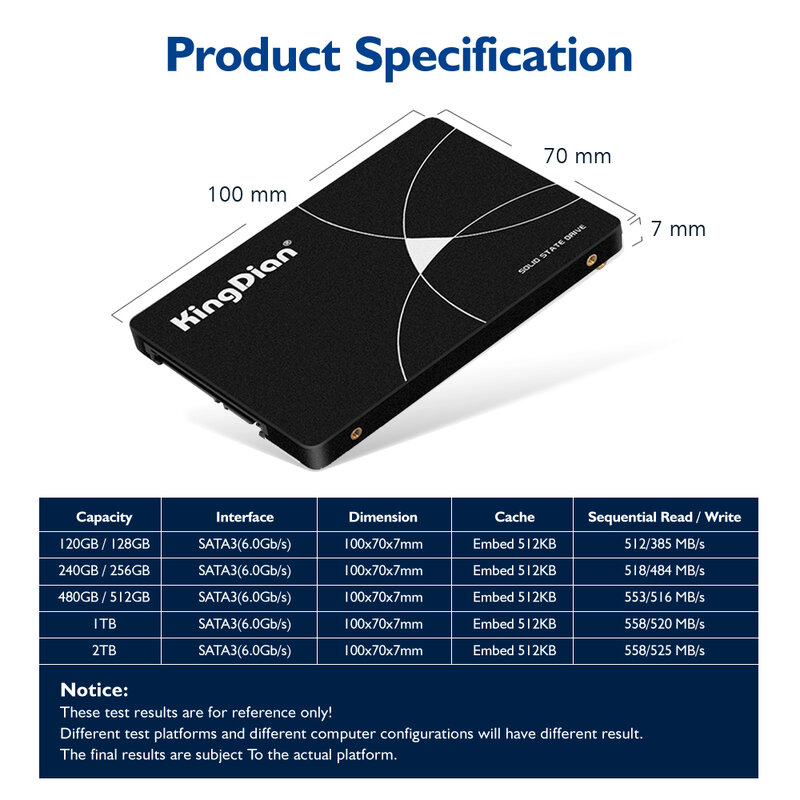 KingDian-disco duro SSD Sata 3 para ordenador portátil, unidad interna de estado sólido de 120GB, 128GB, 240GB, 256GB, 480GB, 512GB y 1TB