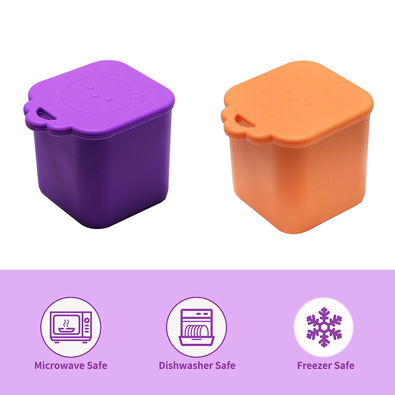 Non-Stick Silicone Lunch Box For Kid Sauce Cup With Lid Small Condiment Dipping Storage Box Container Cute Bear Square Bento Cup