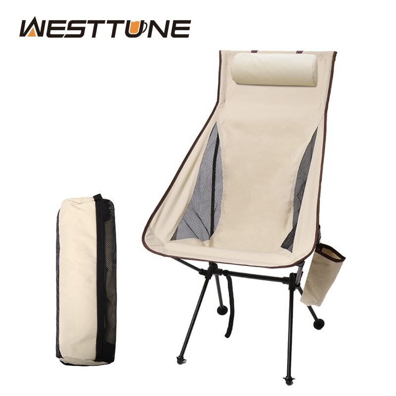 WESTTUNE-Portátil Folding Camping cadeira com encosto de cabeça, cadeiras turísticas leves, liga de alumínio, cadeira pesca, mobiliário exterior