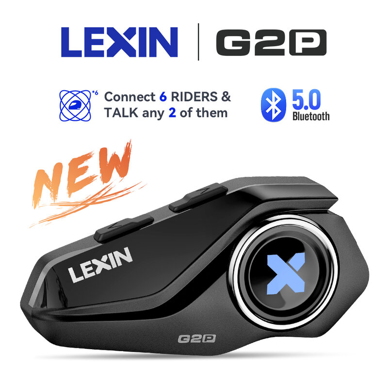 Lexin-Motocicleta Capacete Intercomunicador, Bluetooth Headsets,Handsfree Communicator, até 6 pilotos, Interphone com FM, G2P, Novo, 2023